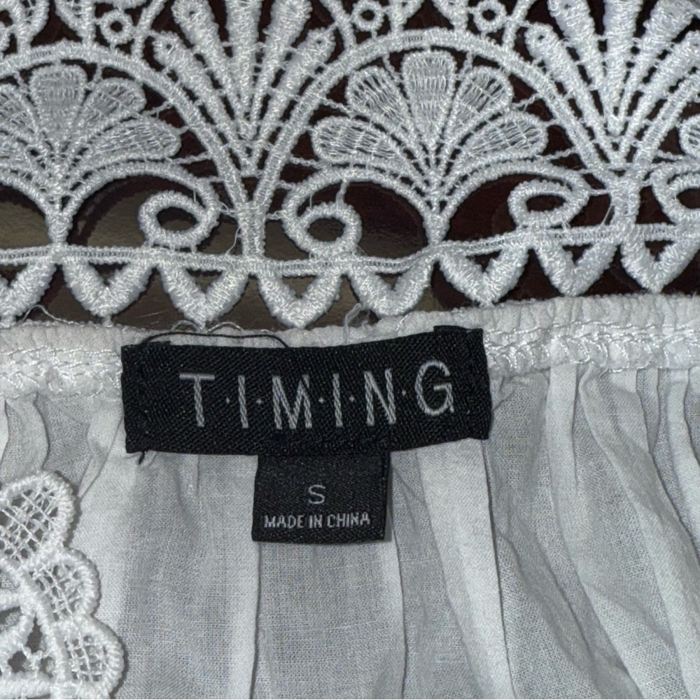 Timing White Crochet Lace Peasant Blouse Boho Cottagecore Top - Picture 4 of 5